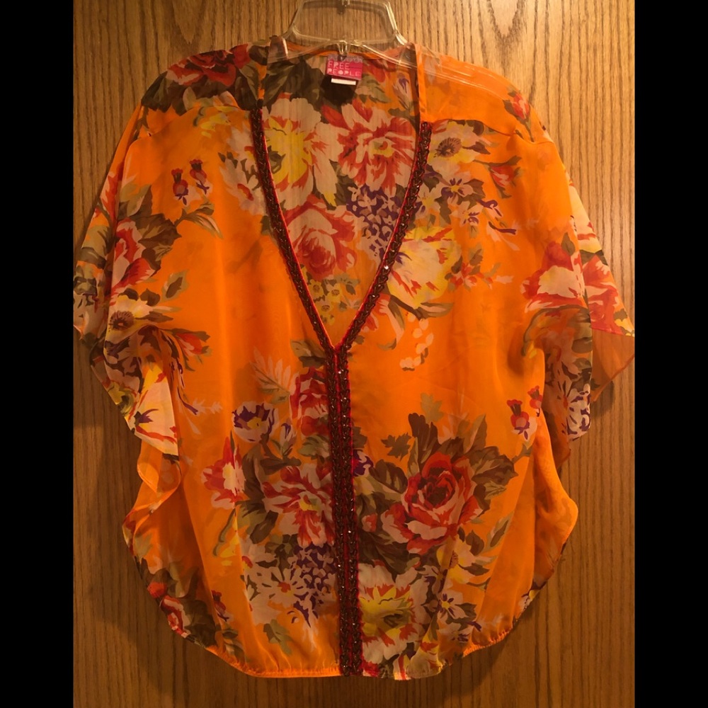 Free people floral boho blouse with beading detail